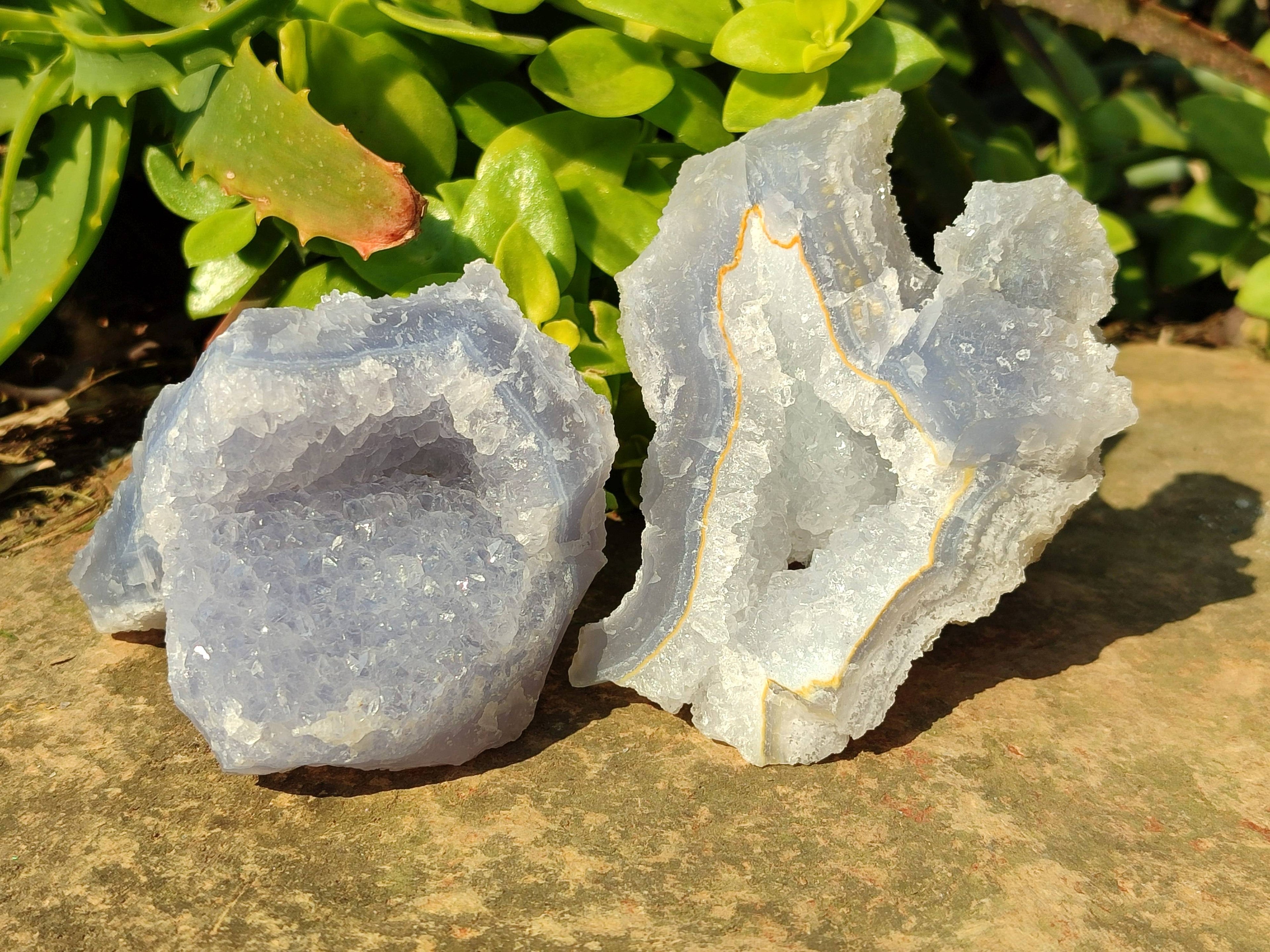 Natural Etched Blue Chalcedony Specimens x 6 From Nsanje, Malawi - Toprock Gemstones and Minerals 