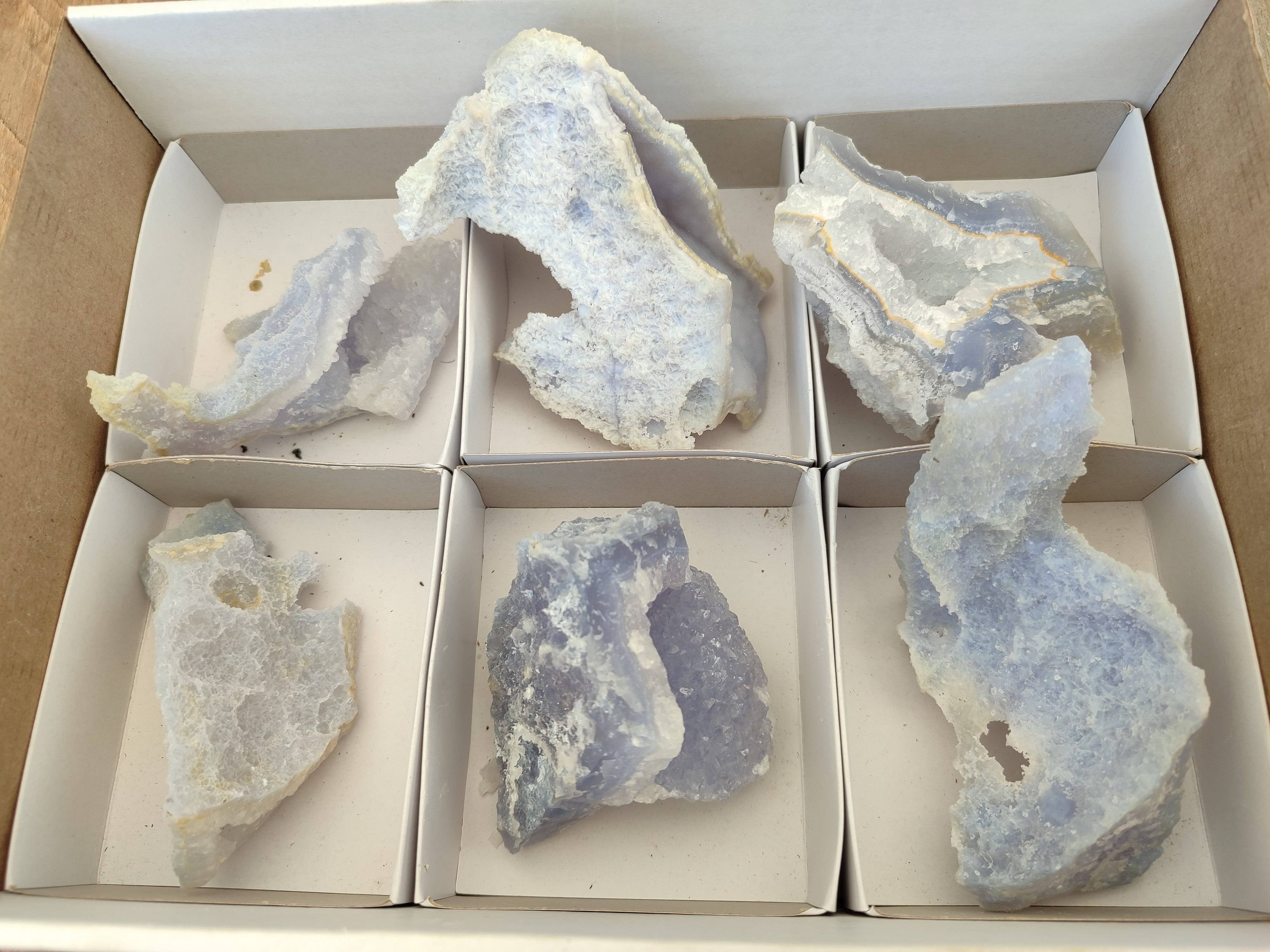 Natural Etched Blue Chalcedony Specimens x 6 From Nsanje, Malawi - Toprock Gemstones and Minerals 
