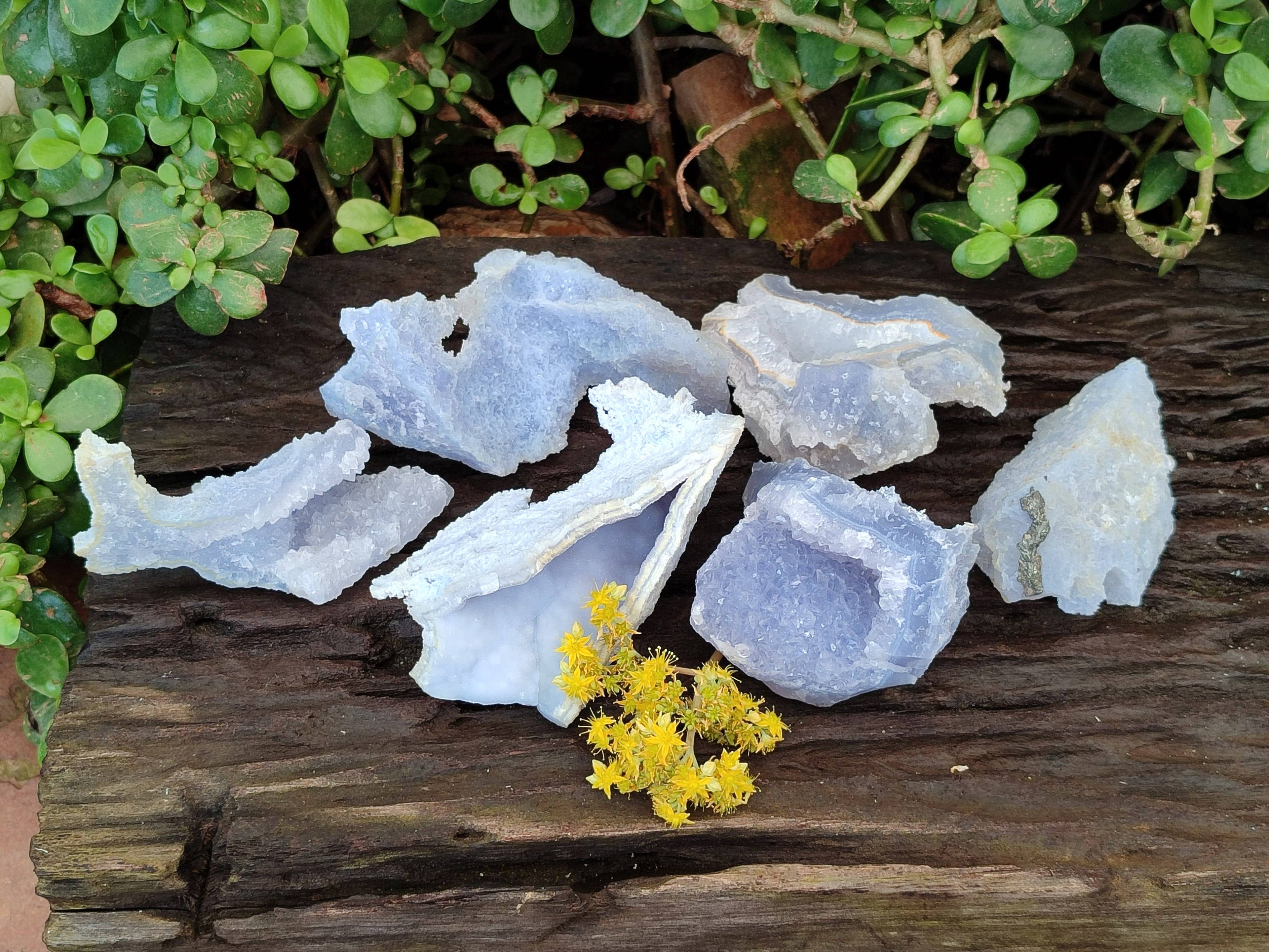 Natural Etched Blue Chalcedony Specimens x 6 From Nsanje, Malawi - Toprock Gemstones and Minerals 