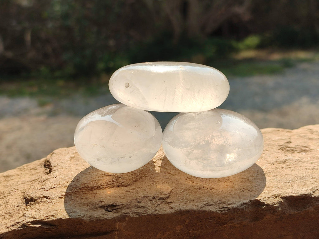 Polished Girasol Pearl Quartz Palm Stones x 12 From Ambatondrazaka, Madagascar - Toprock Gemstones and Minerals 