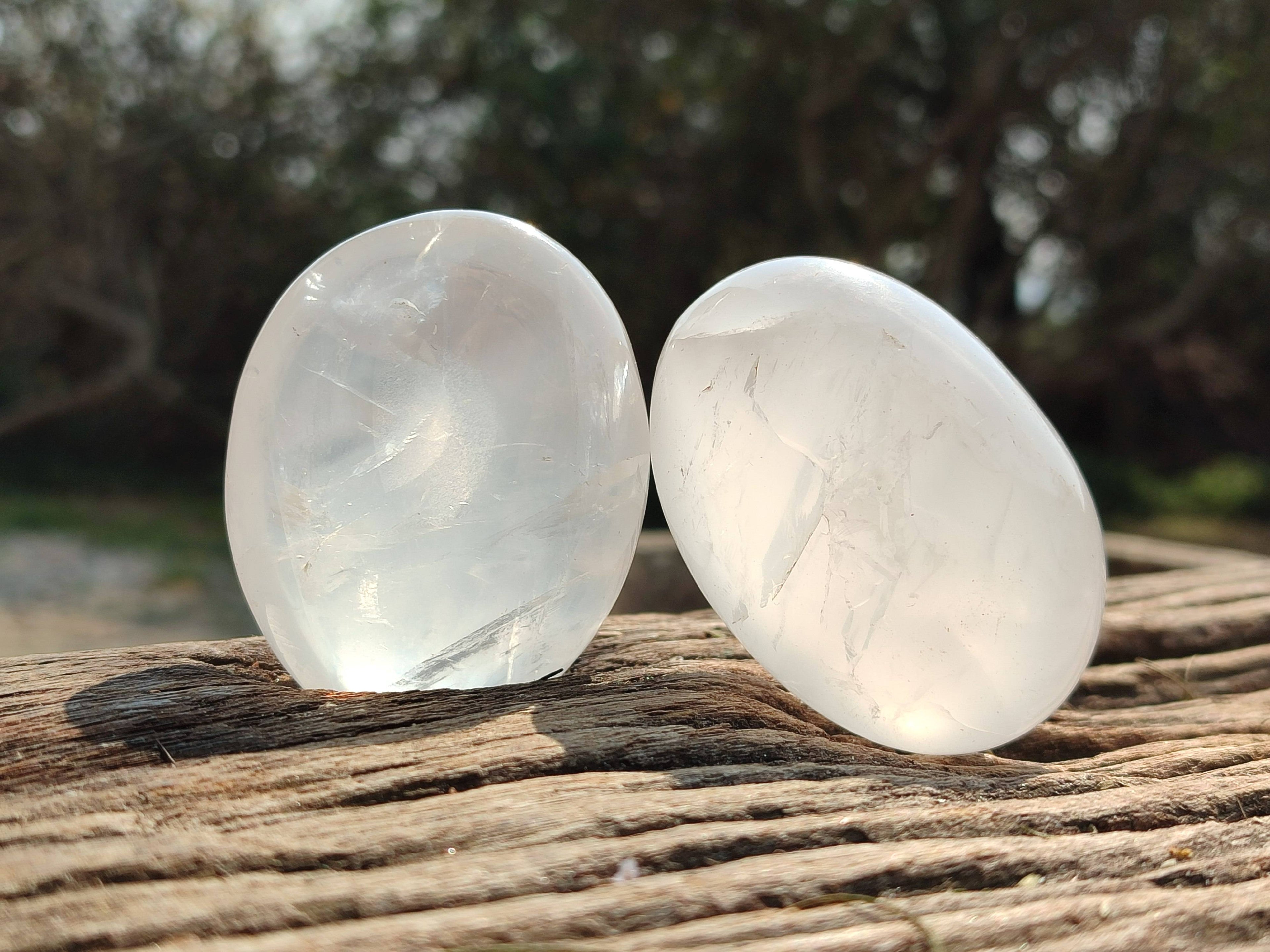 Polished Girasol Pearl Quartz Palm Stones x 12 From Ambatondrazaka, Madagascar - Toprock Gemstones and Minerals 