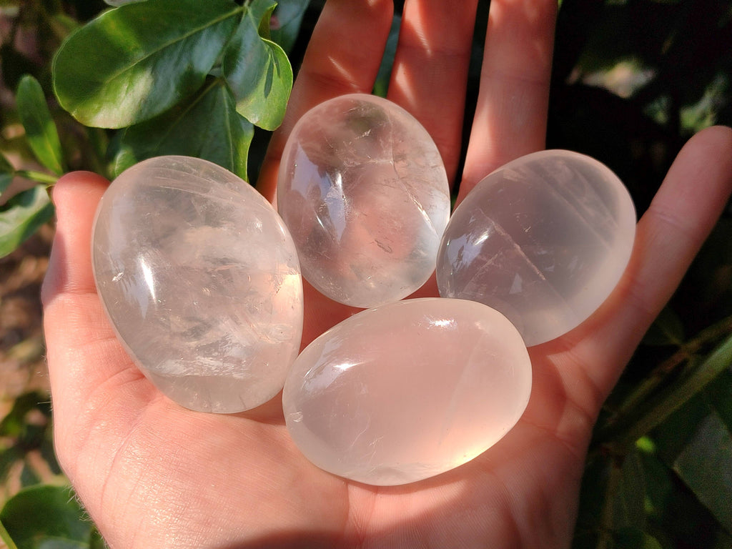 Polished Girasol Pearl Quartz Palm Stones x 12 From Ambatondrazaka, Madagascar - Toprock Gemstones and Minerals 