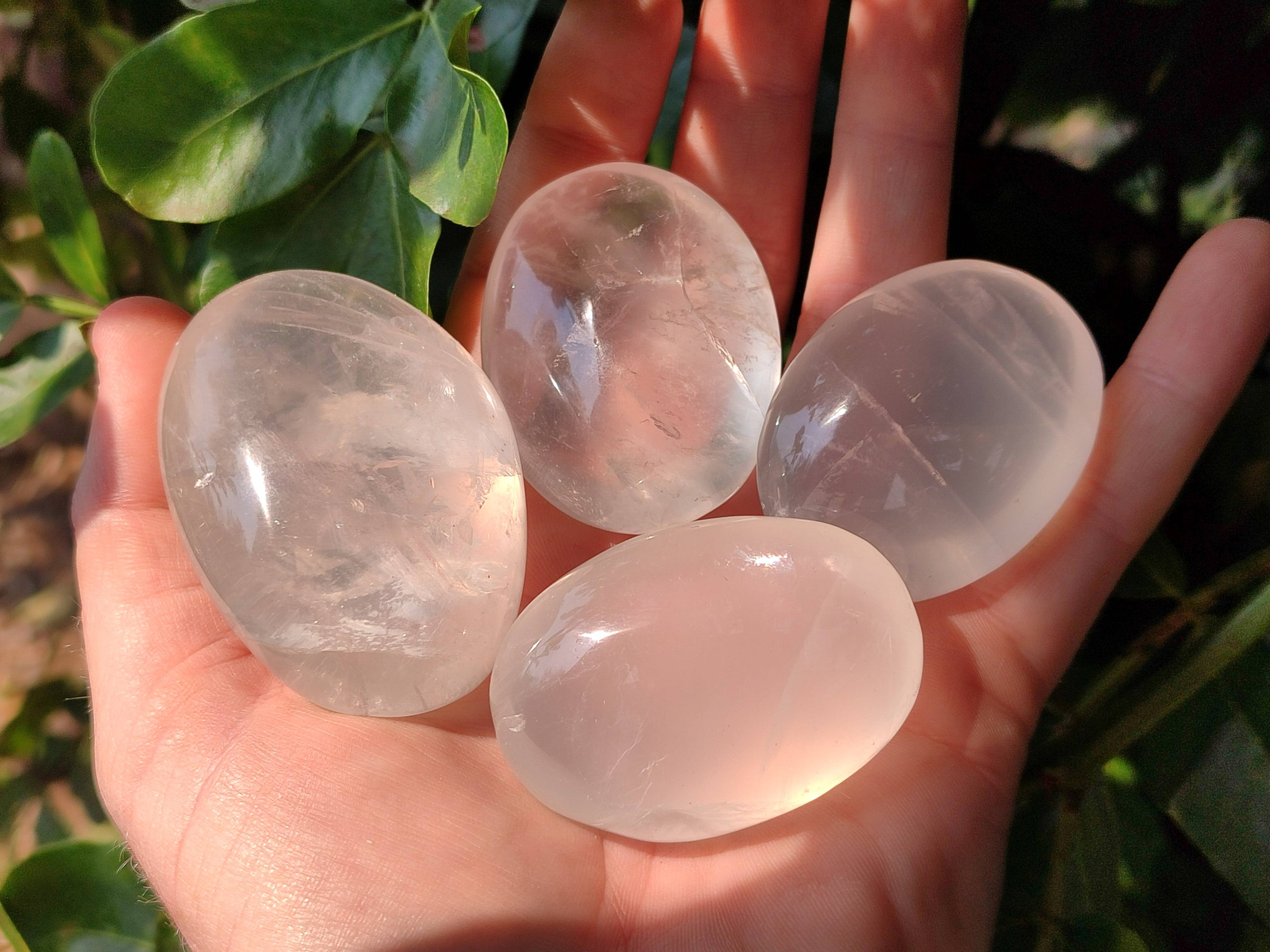 Polished Girasol Pearl Quartz Palm Stones x 12 From Ambatondrazaka, Madagascar - Toprock Gemstones and Minerals 