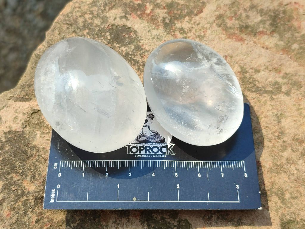 Polished Girasol Pearl Quartz Palm Stones x 12 From Ambatondrazaka, Madagascar - Toprock Gemstones and Minerals 