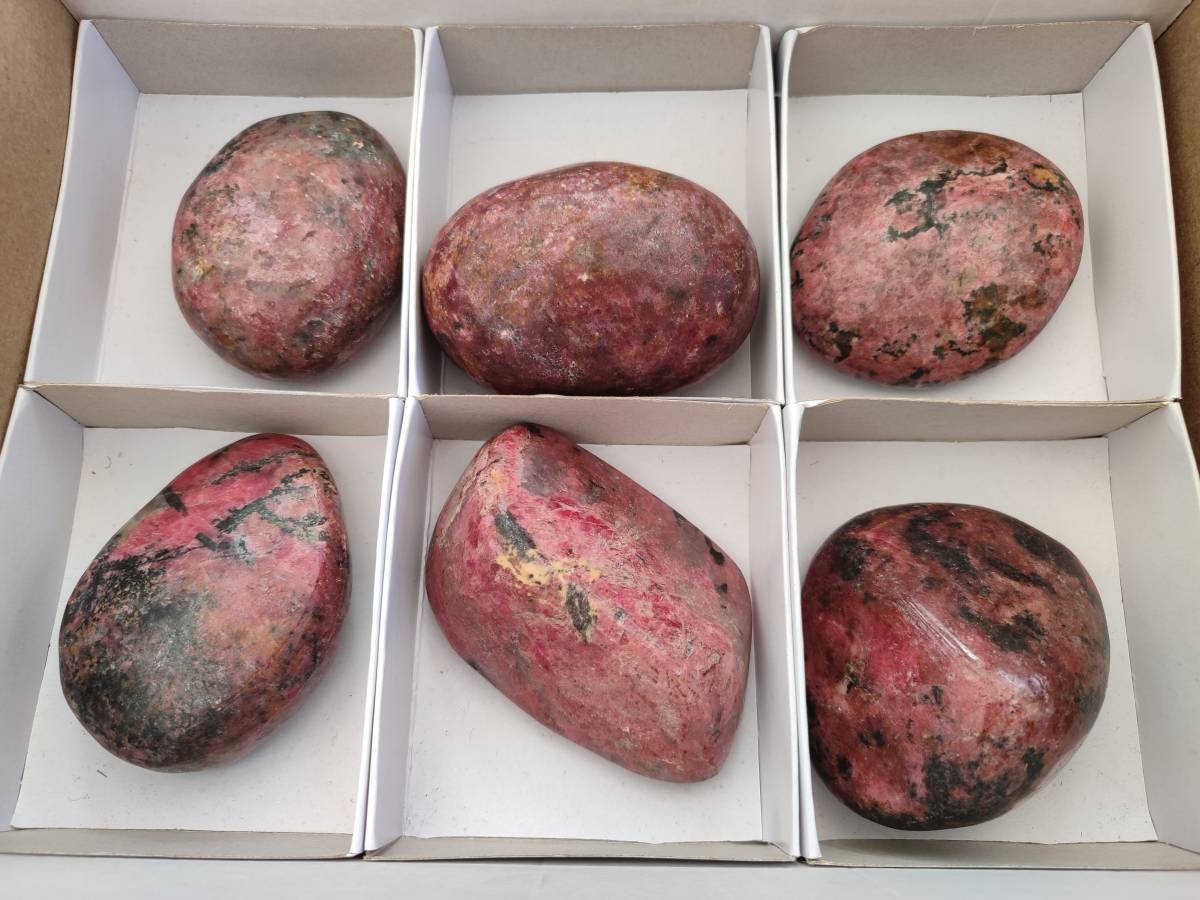 Polished Rhodonite Free Forms x 6 From Rhusinga, Zimbabwe - Toprock Gemstones and Minerals 