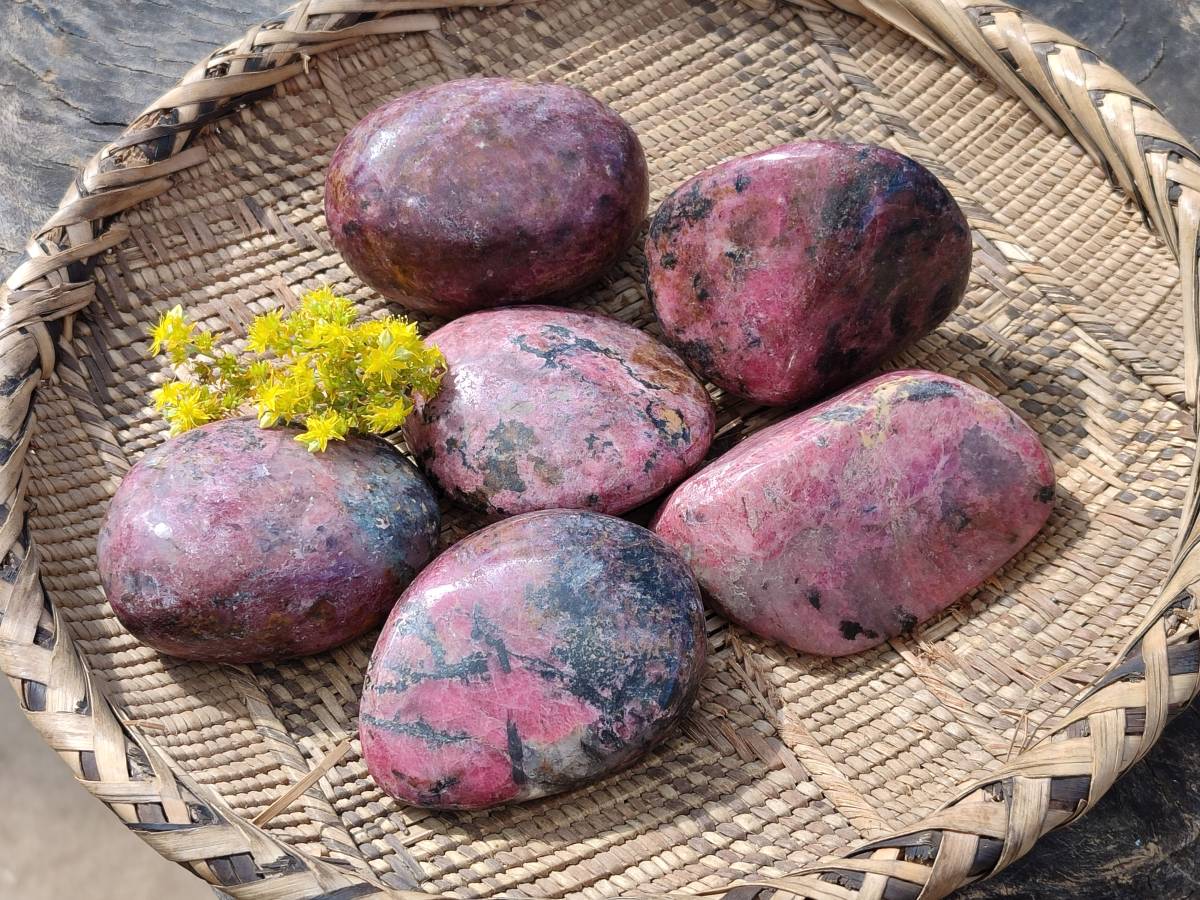 Polished Rhodonite Free Forms x 6 From Rhusinga, Zimbabwe - Toprock Gemstones and Minerals 