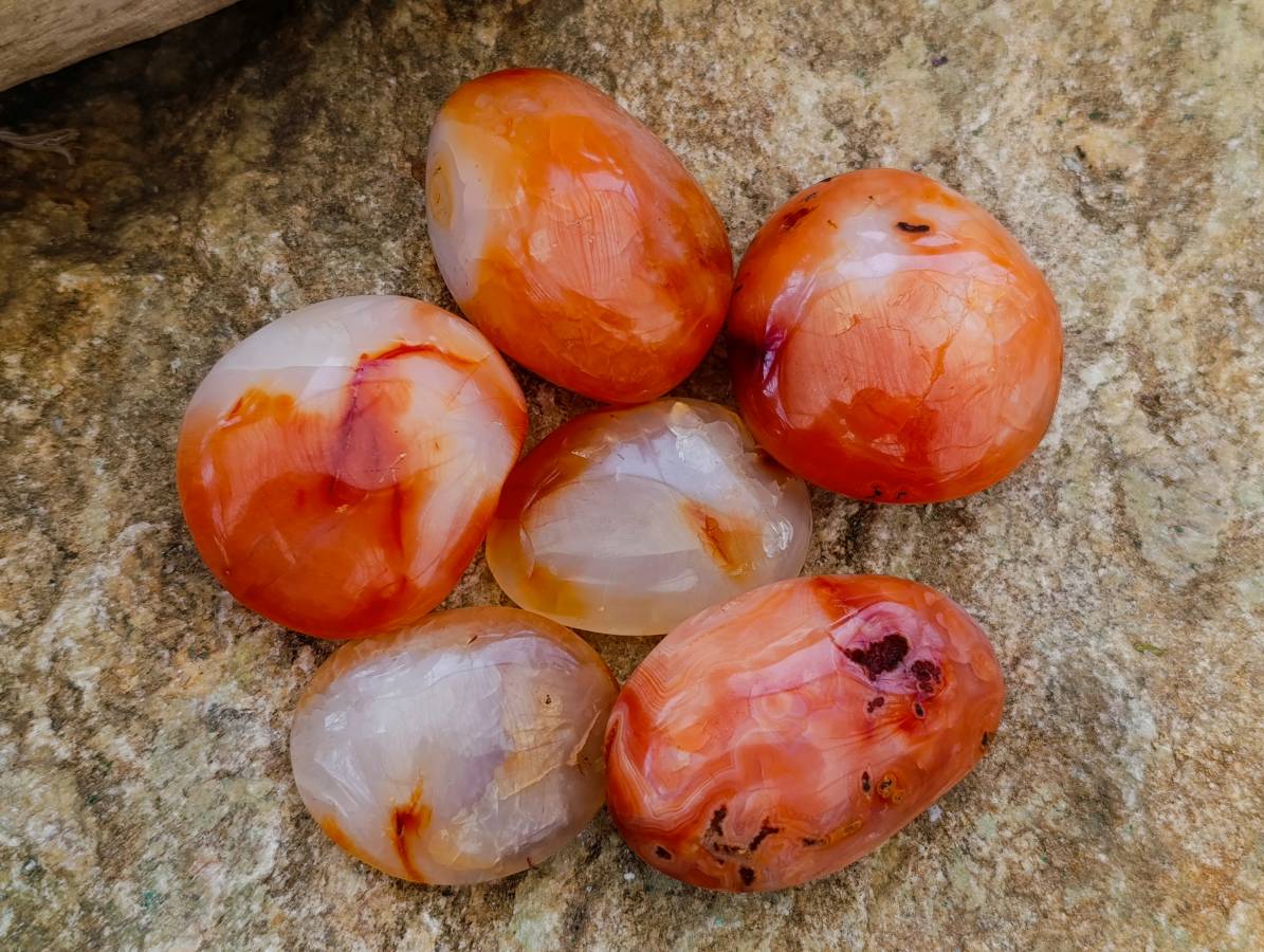 Polished Carnelian Agate Galet x 20 From Madagascar - Toprock Gemstones and Minerals 