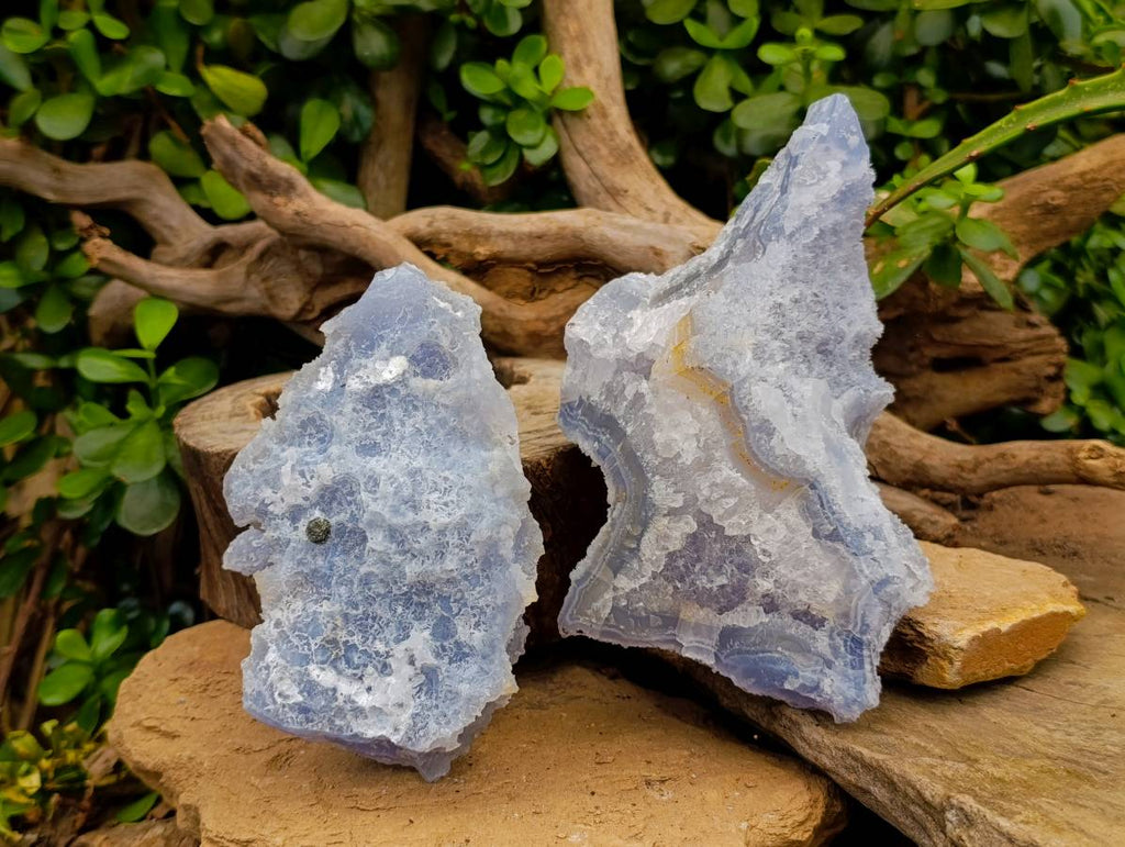 Natural Etched Blue Chalcedony Geodes x 3 From Nsanje, Malawi - Toprock Gemstones and Minerals 