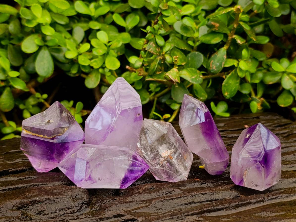 Polished Window Amethyst Crystals x 6 From Madagascar - Toprock Gemstones and Minerals 