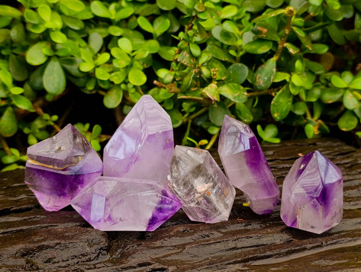 Polished Window Amethyst Crystals x 6 From Madagascar - Toprock Gemstones and Minerals 
