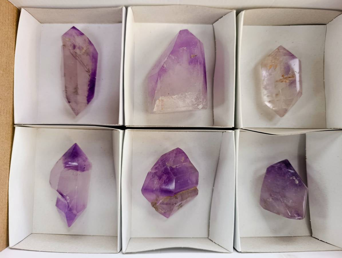 Polished Window Amethyst Crystals x 6 From Madagascar - Toprock Gemstones and Minerals 