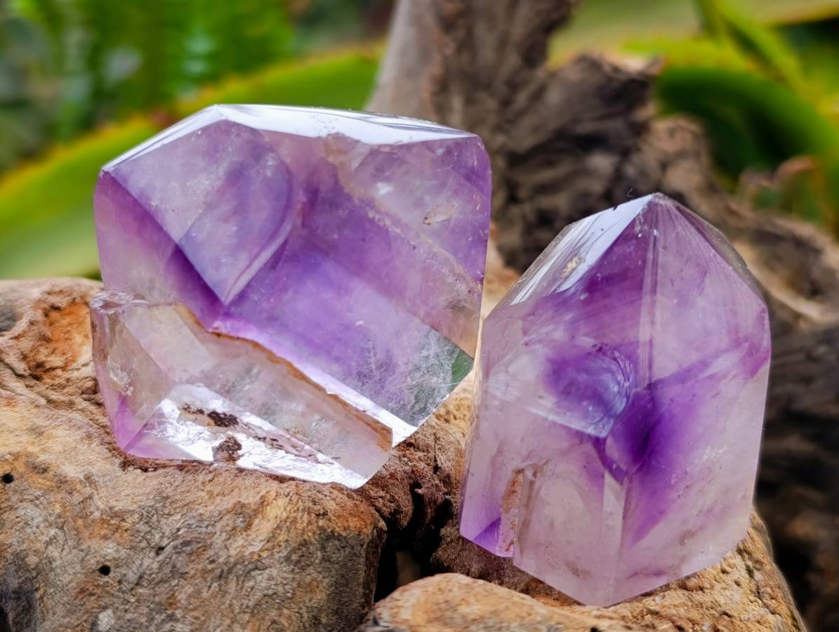 Polished Window Amethyst Crystals x 6 From Madagascar - Toprock Gemstones and Minerals 