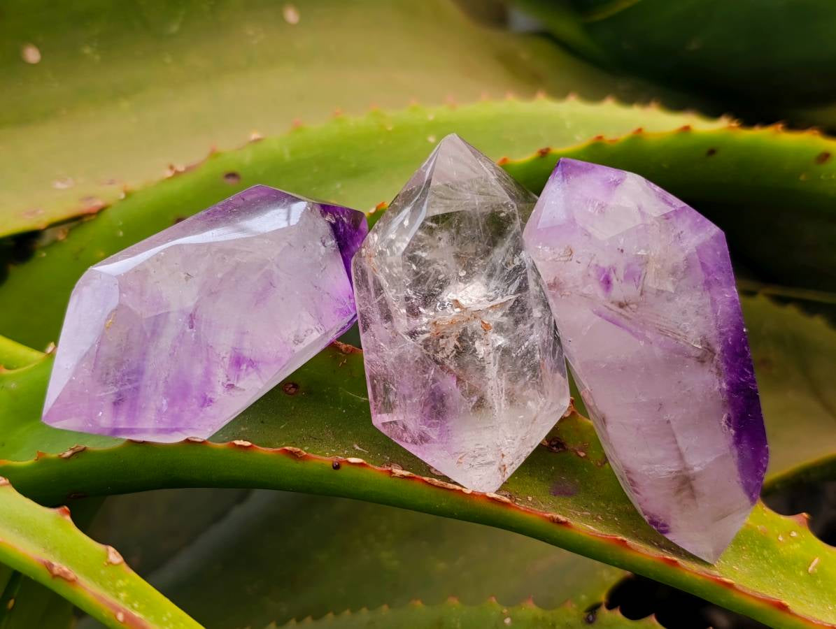 Polished Window Amethyst Crystals x 6 From Madagascar - Toprock Gemstones and Minerals 