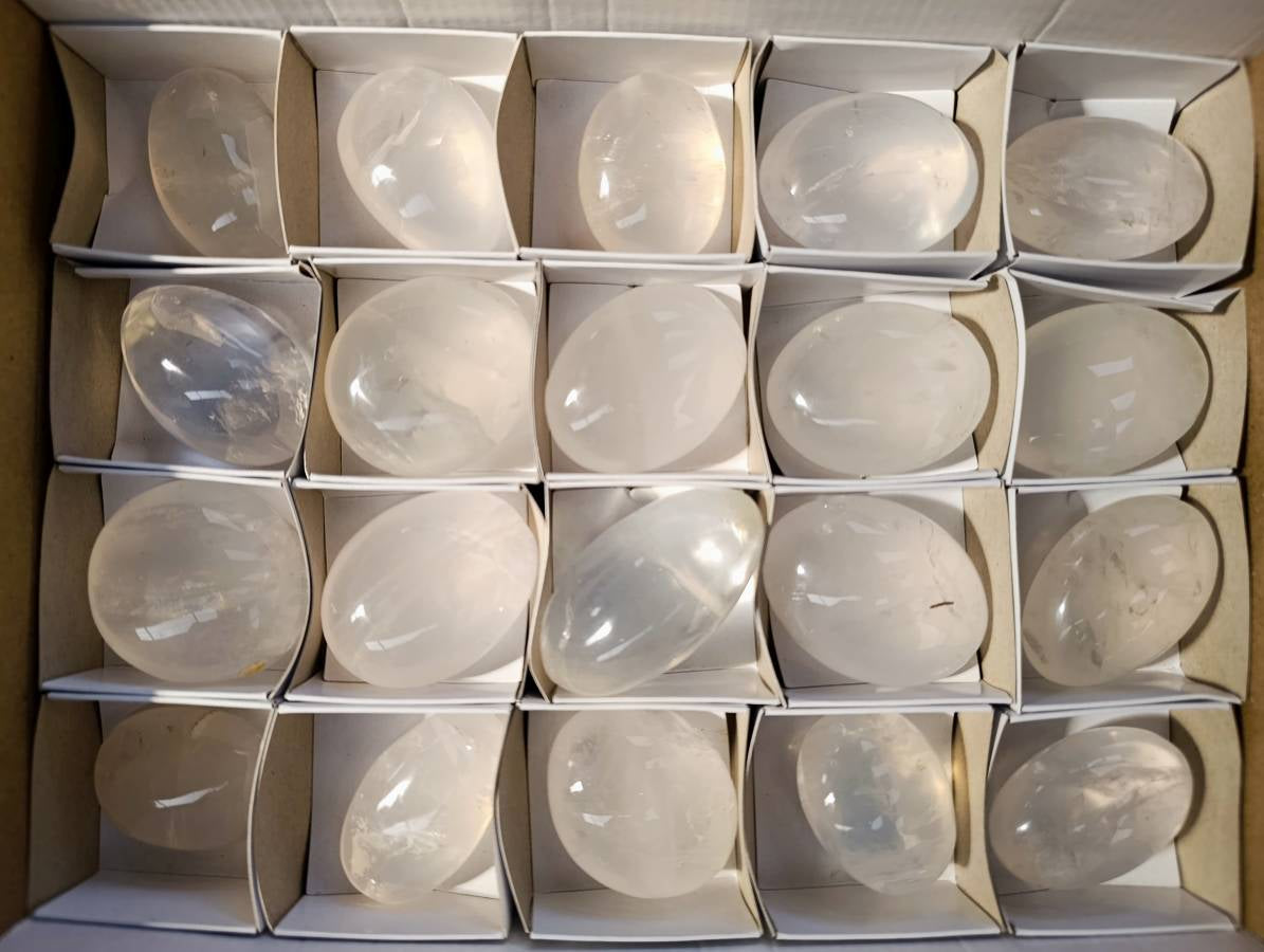 Polished Pearl Girasol Quartz Palm Stones x 20 From Ambatondrazaka, Madagascar - Toprock Gemstones and Minerals 