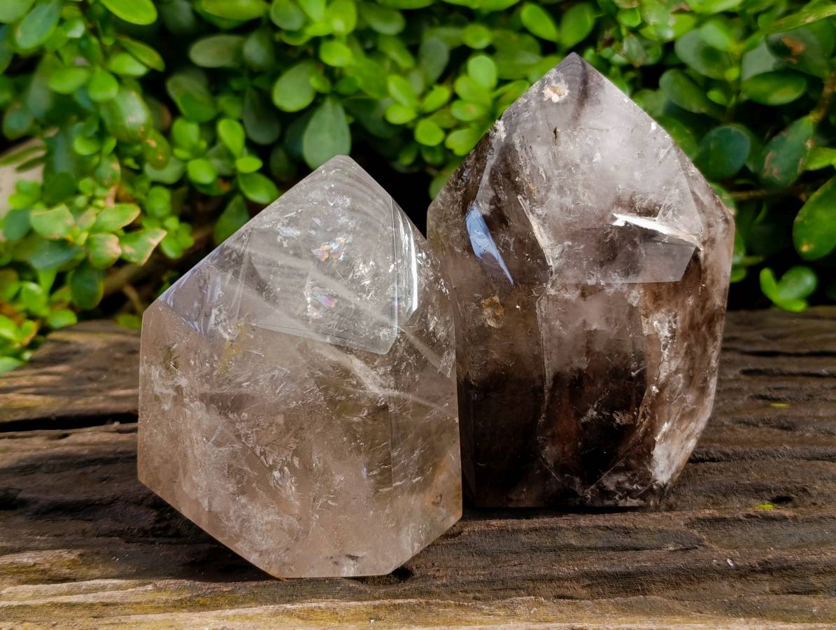 Polished Smokey and Morion Window Quartz Crystals x 2 From Madagascar - Toprock Gemstones and Minerals 