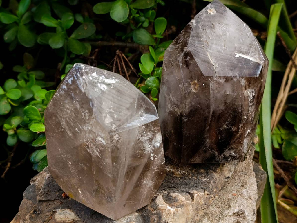 Polished Smokey and Morion Window Quartz Crystals x 2 From Madagascar - Toprock Gemstones and Minerals 