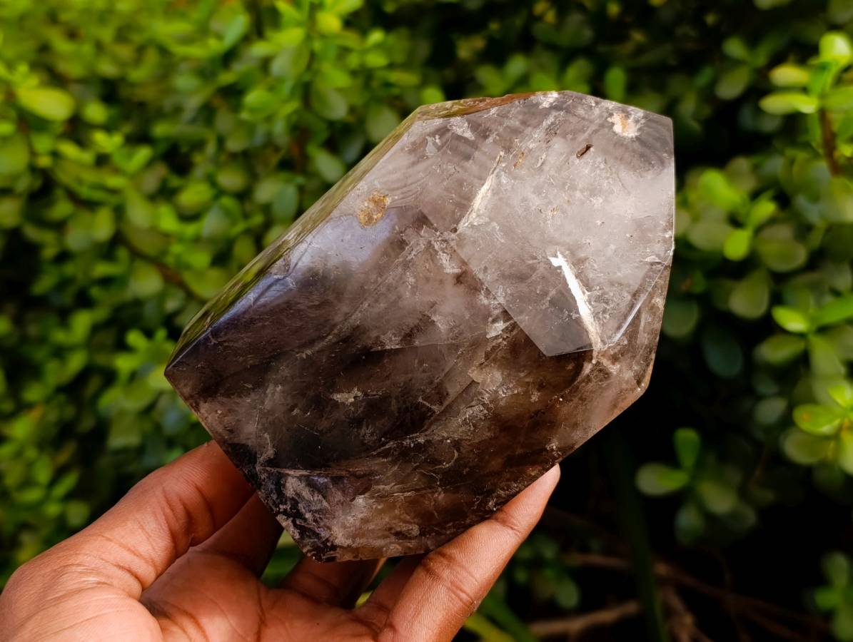 Polished Smokey and Morion Window Quartz Crystals x 2 From Madagascar - Toprock Gemstones and Minerals 