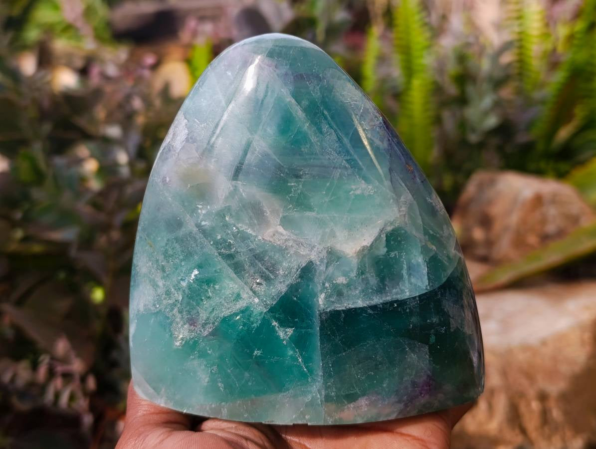 Polished Green Fluorite Standing Free Forms x 2 From Madagascar - Toprock Gemstones and Minerals 