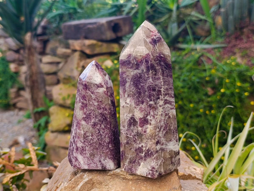 Polished Lepidolite With Pink Rubellite Points x 2 From Ambatondrazaka, Madagascar - Toprock Gemstones and Minerals 