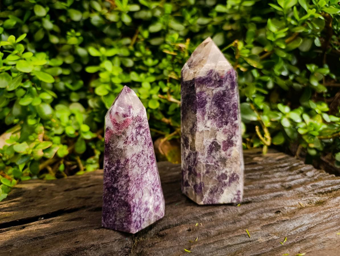 Polished Lepidolite With Pink Rubellite Points x 2 From Ambatondrazaka, Madagascar - Toprock Gemstones and Minerals 
