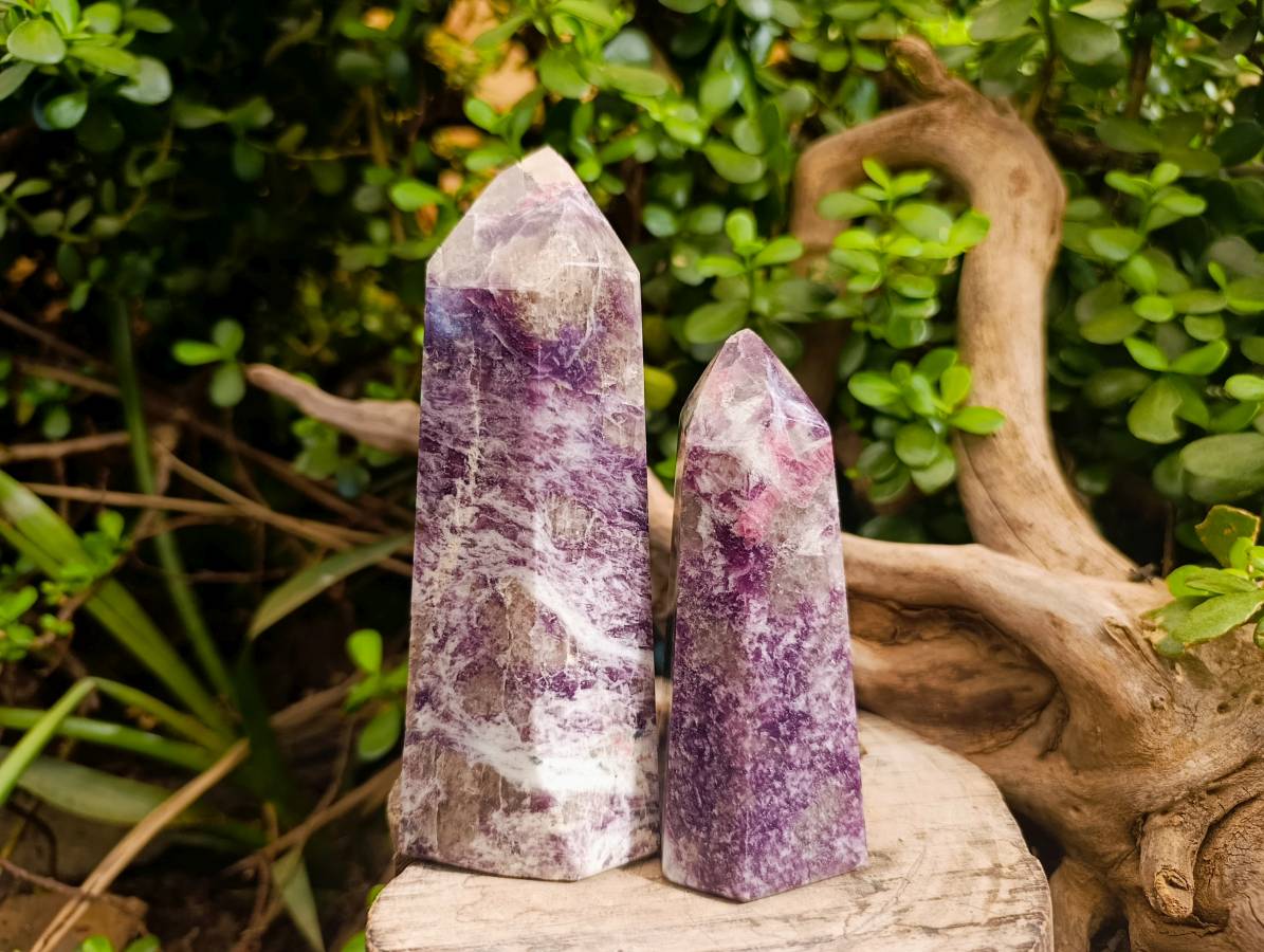 Polished Lepidolite With Pink Rubellite Points x 2 From Ambatondrazaka, Madagascar - Toprock Gemstones and Minerals 
