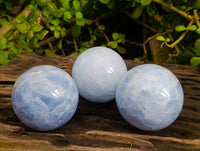 Polished Blue Calcite Spheres x 3 From Madagascar - Toprock Gemstones and Minerals 