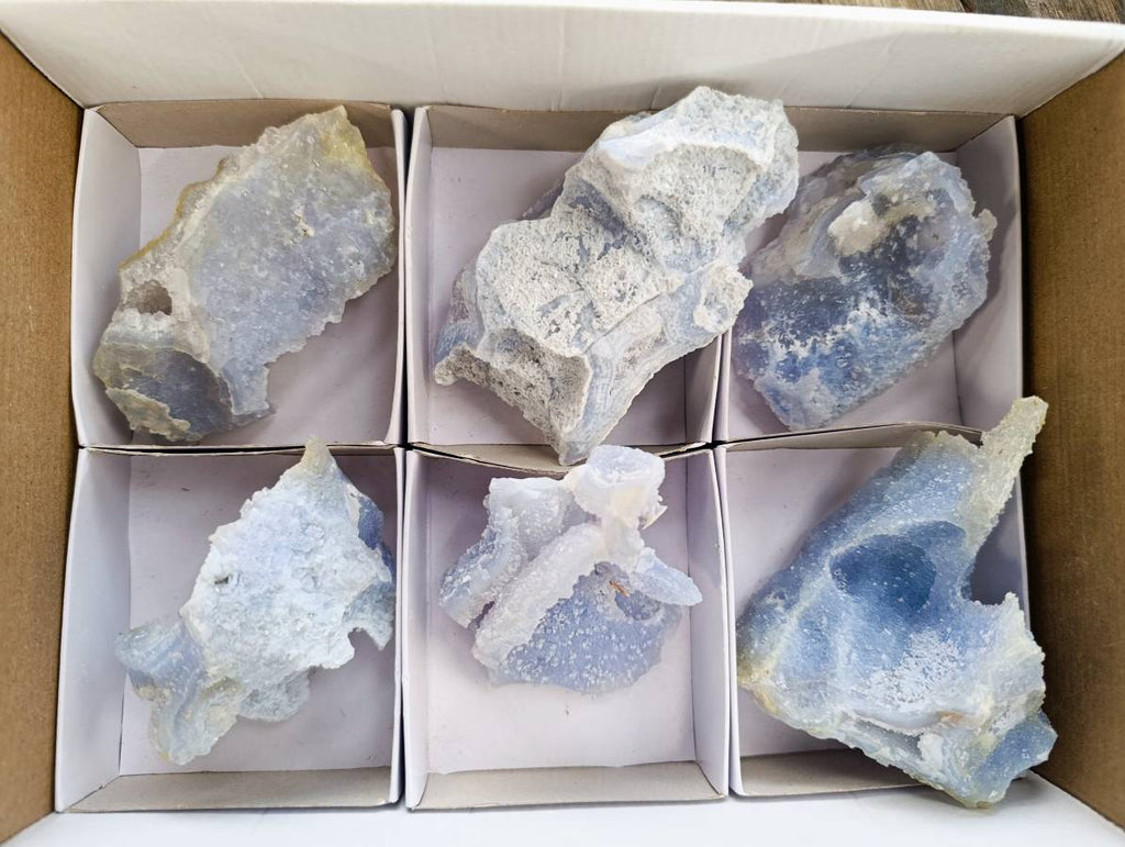 Natural Etched Blue Chalcedony Geodes x 6 From Nsanje, Malawi - Toprock Gemstones and Minerals 