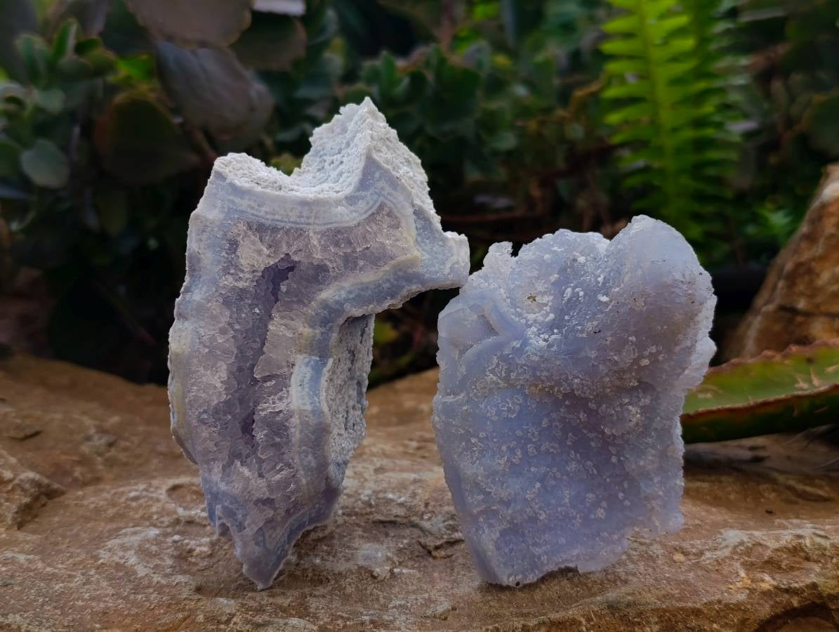 Natural Etched Blue Chalcedony Geodes x 6 From Nsanje, Malawi - Toprock Gemstones and Minerals 