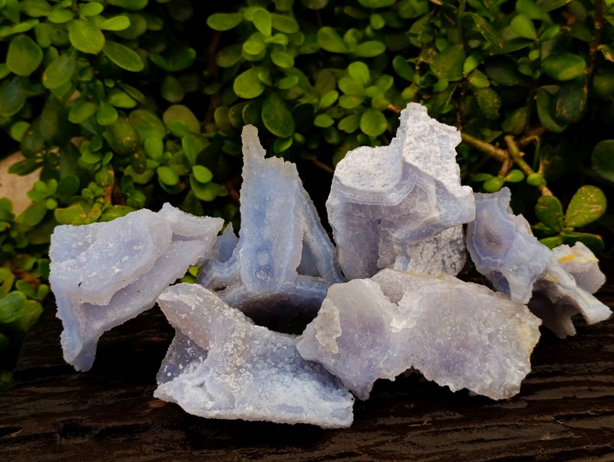 Natural Etched Blue Chalcedony Geodes x 6 From Nsanje, Malawi - Toprock Gemstones and Minerals 