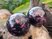 Polished Rhodonite Spheres x 4 From Ambindavato, Madagascar - Toprock Gemstones and Minerals 