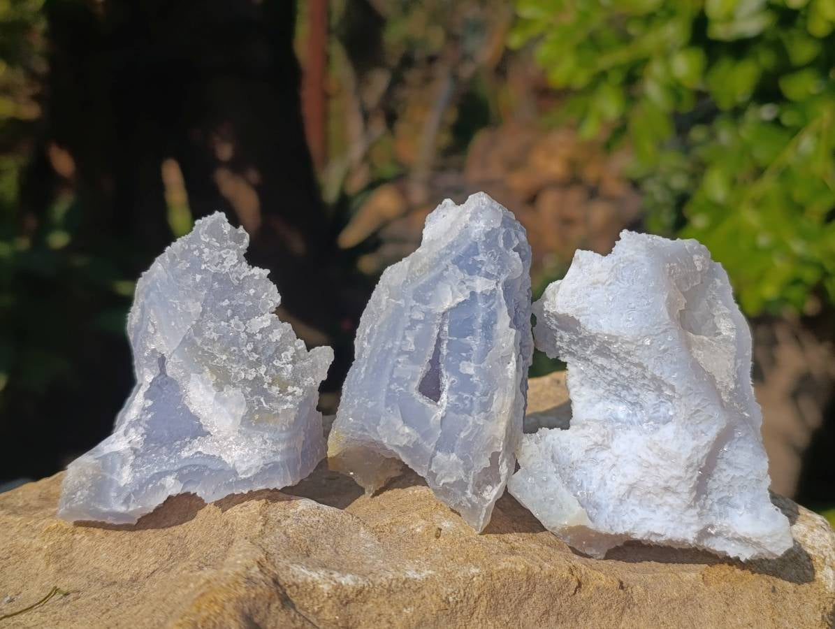 Natural Etched Blue Chalcedony Geodes x 12 From Nsanje, Malawi - Toprock Gemstones and Minerals 