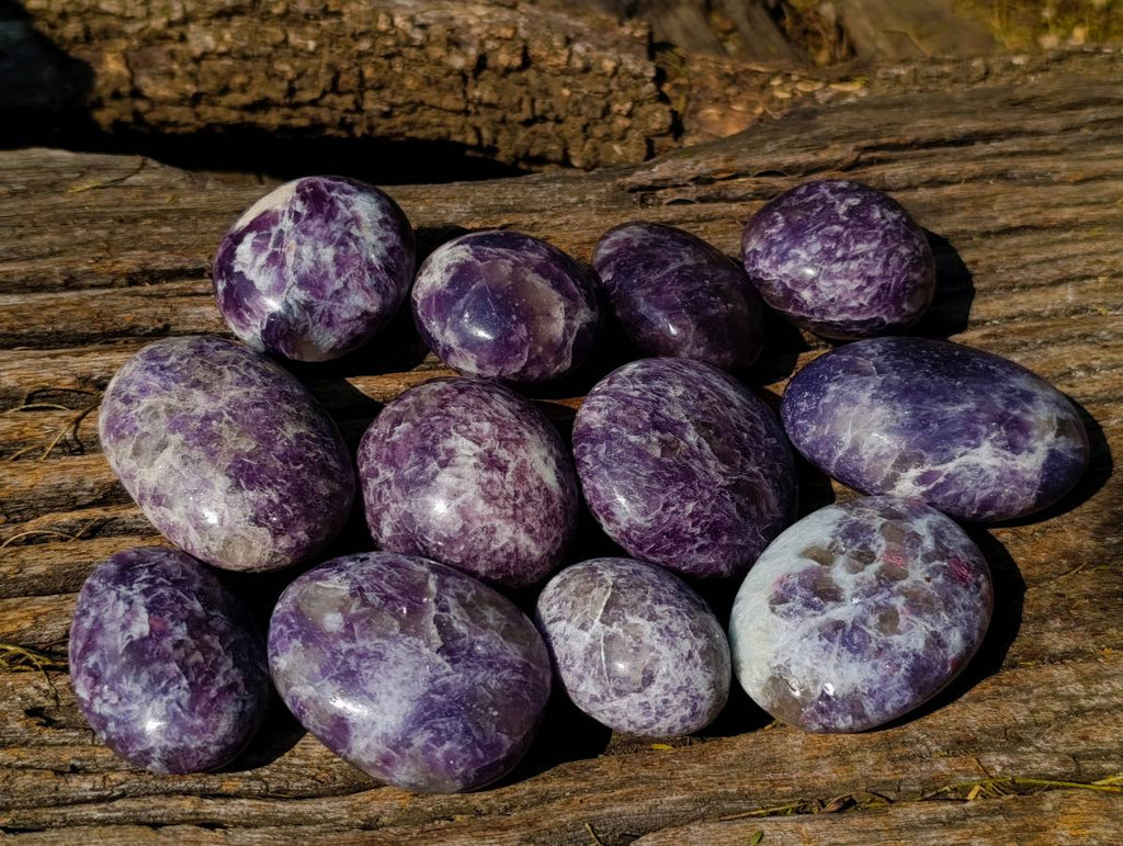 Polished Lepidolite With Pink Rubellite Palm Stones x 12 From Ambatondrazaka, Madagascar - Toprock Gemstones and Minerals 