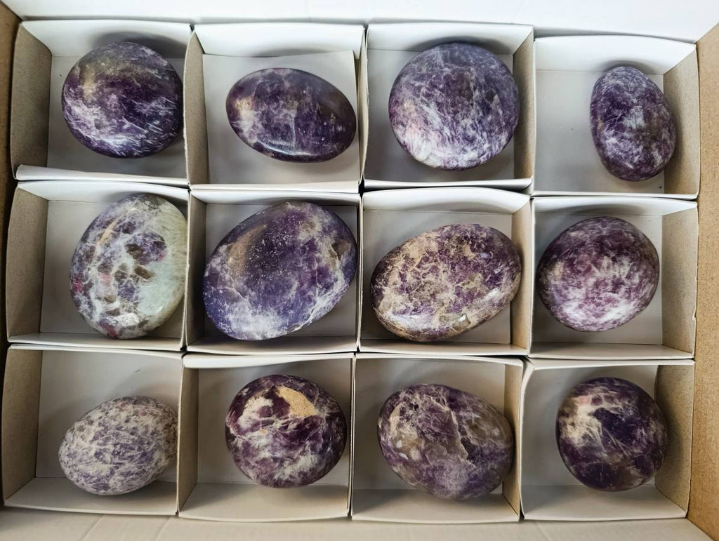 Polished Lepidolite With Pink Rubellite Palm Stones x 12 From Ambatondrazaka, Madagascar - Toprock Gemstones and Minerals 