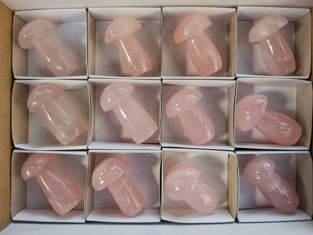 Polished Gemmy Rose Quartz Mushrooms x 12 From Madagascar - Toprock Gemstones and Minerals 