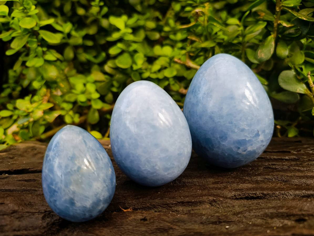 Polished Blue Calcite Hearts And Eggs x 6 From Madagascar - Toprock Gemstones and Minerals 
