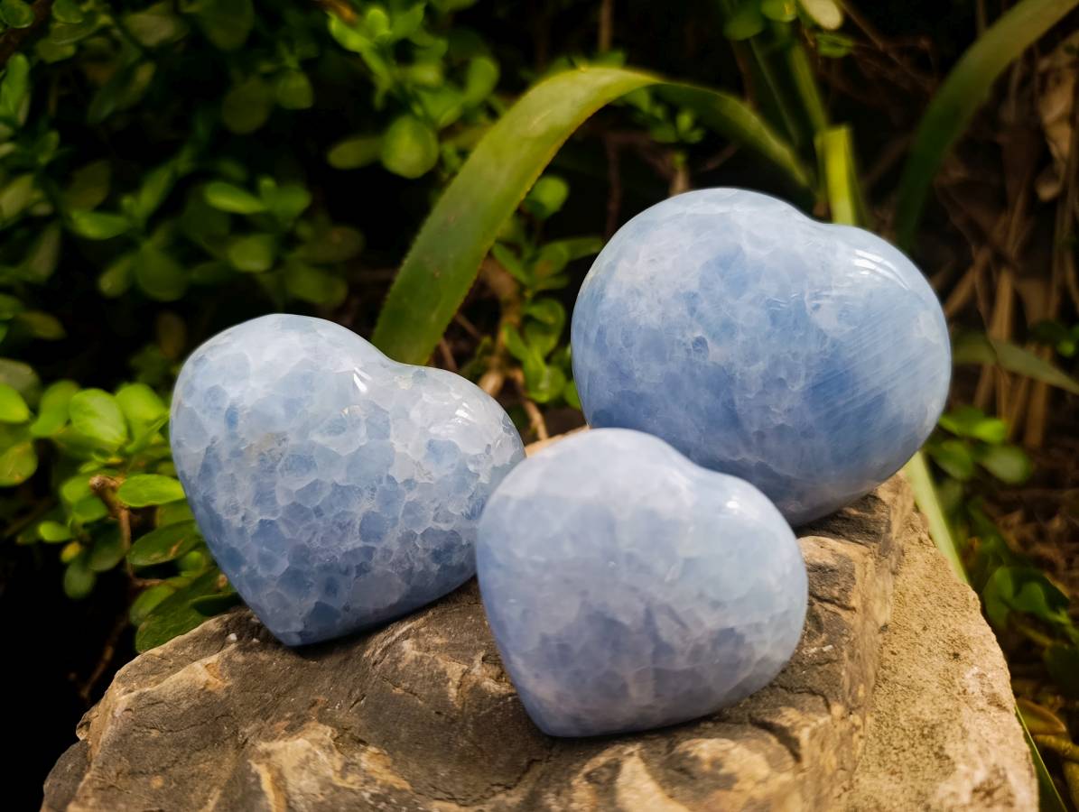 Polished Blue Calcite Hearts And Eggs x 6 From Madagascar - Toprock Gemstones and Minerals 