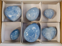 Polished Mix Blue Calcite Hearts and Eggs x 6 From Madagascar