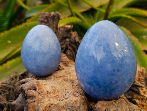 Polished Blue Calcite Hearts And Eggs x 6 From Madagascar