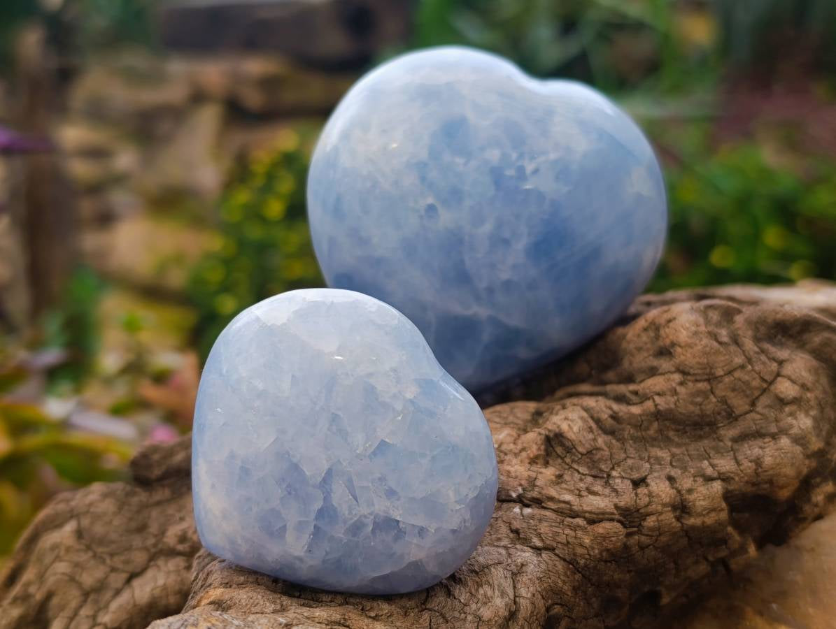 Polished Blue Calcite Hearts And Eggs x 6 From Madagascar - Toprock Gemstones and Minerals 
