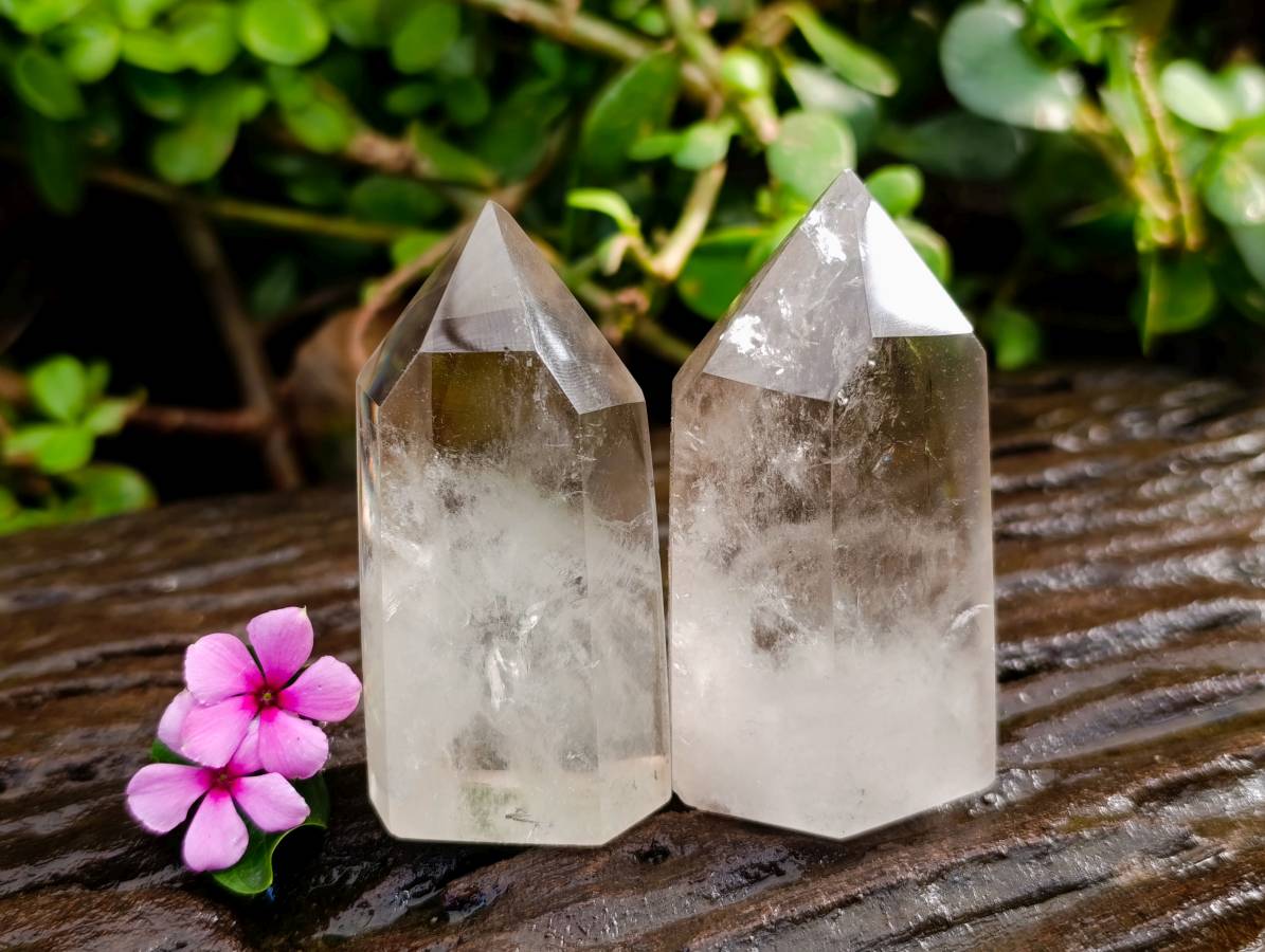 Polished Smokey  Wispy Phantom Quartz Crystals x 6 From Anzojorabe, Madagascar - Toprock Gemstones and Minerals 