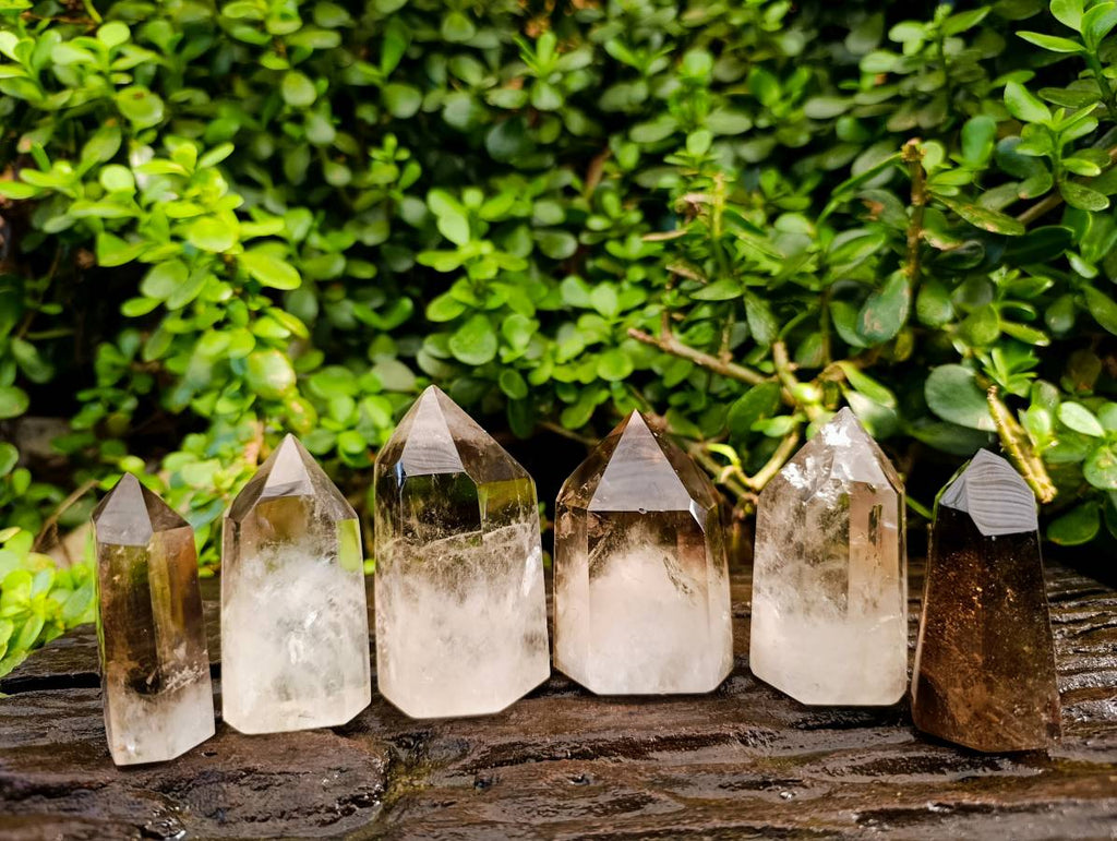 Polished Smokey  Wispy Phantom Quartz Crystals x 6 From Anzojorabe, Madagascar - Toprock Gemstones and Minerals 