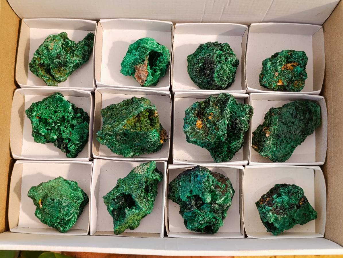 Natural Silky Malachite Specimens x 12 From Kasompe, Congo - Toprock Gemstones and Minerals 