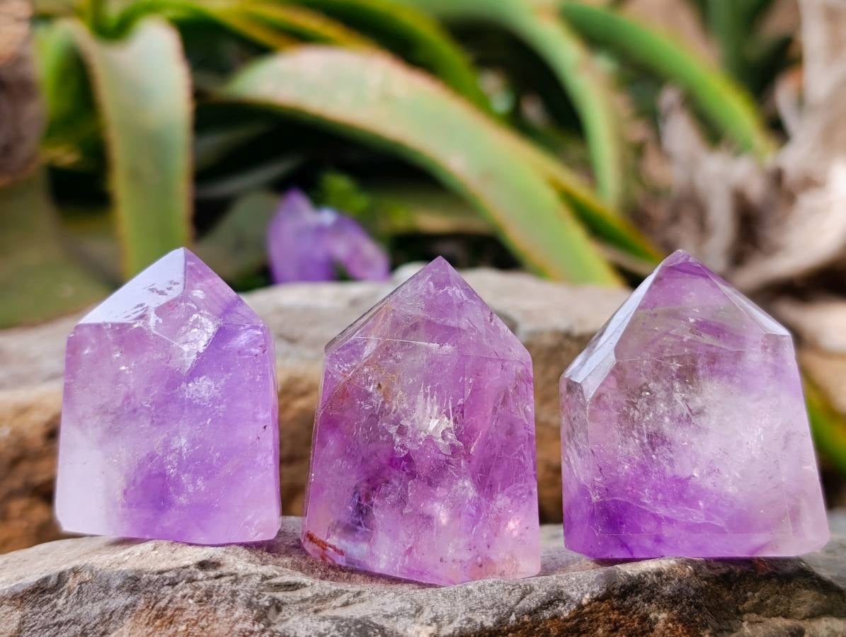 Polished Smokey Window Amethyst Quartz Crystals x 12 From Akansobe, Madagascar - Toprock Gemstones and Minerals 