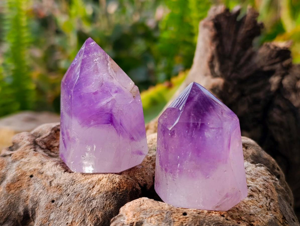 Polished Smokey Window Amethyst Quartz Crystals x 12 From Akansobe, Madagascar - Toprock Gemstones and Minerals 