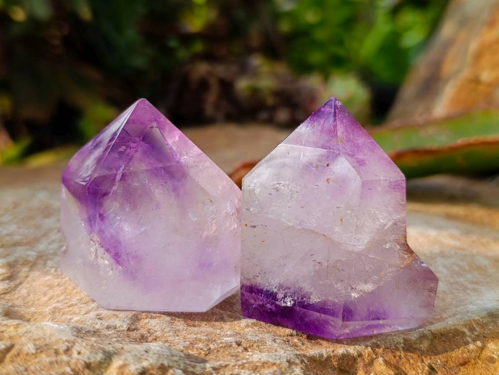 Polished Smokey Window Amethyst Quartz Crystals x 12 From Akansobe, Madagascar - Toprock Gemstones and Minerals 