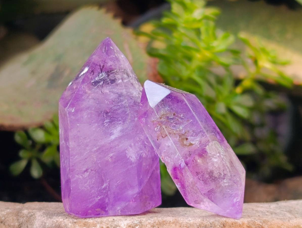 Polished Smokey Window Amethyst Quartz Crystals x 12 From Akansobe, Madagascar - Toprock Gemstones and Minerals 
