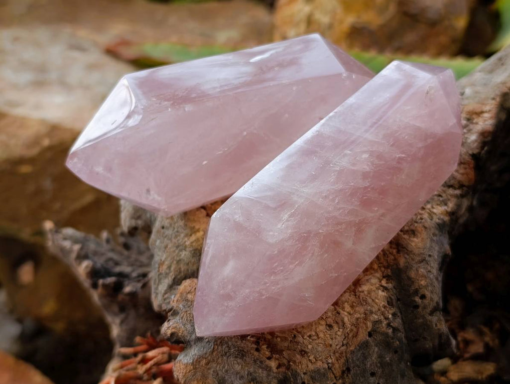 Polished Rose Quartz Double Terminated Points x 3 From Madagascar - Toprock Gemstones and Minerals 