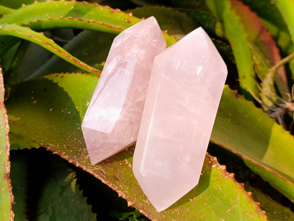 Polished Rose Quartz Double Terminated Points x 3 From Madagascar - Toprock Gemstones and Minerals 