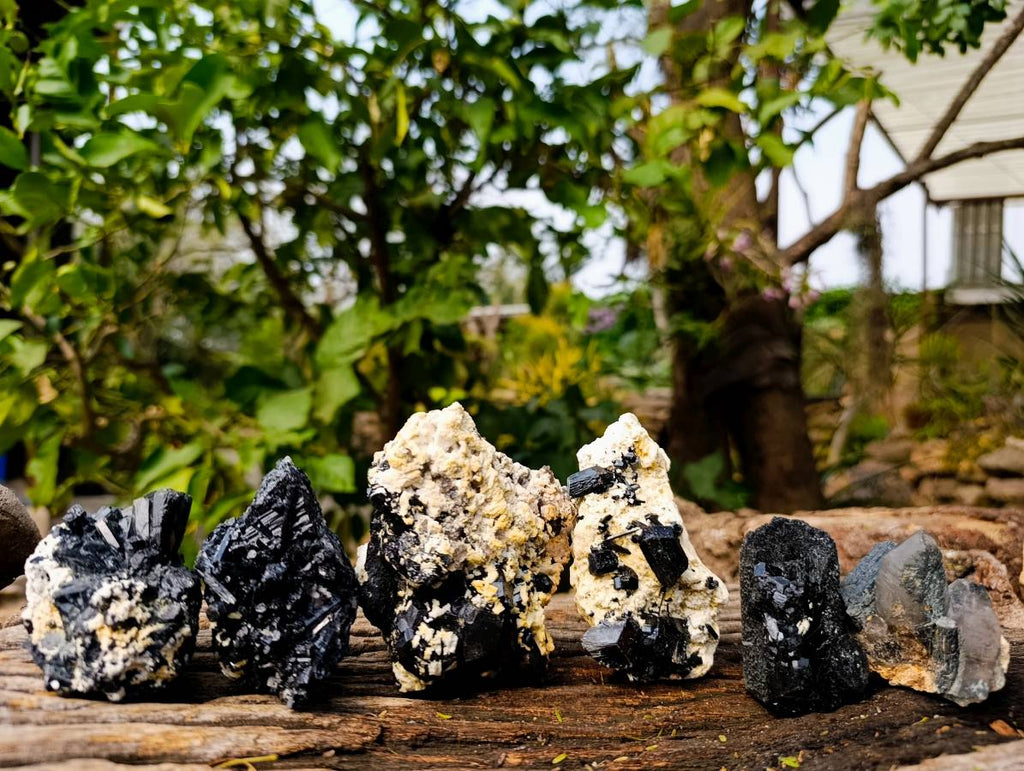 Natural Schorl Black Tourmaline with Hyalite Opal x 6 From Erongo, Namibia - Toprock Gemstones and Minerals 