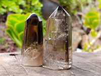 Polished Smokey Window Quartz Crystals x 6 From Madagascar - Toprock Gemstones and Minerals 